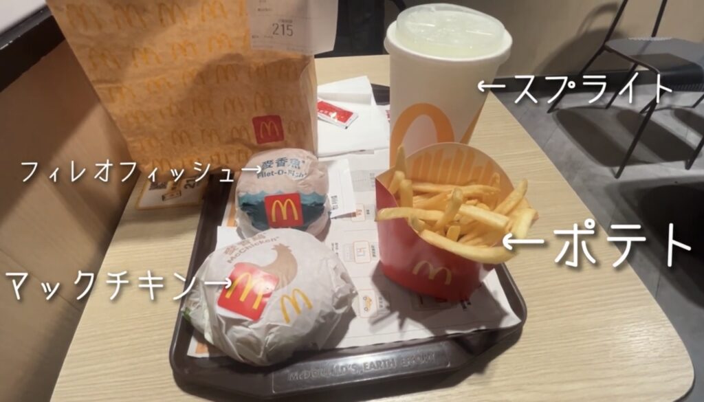 届いたマクドナルドのメニュー